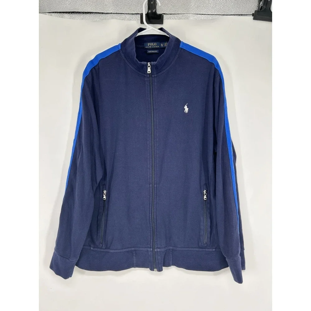 Polo Ralph Lauren Performance Track Jacket Mens XL Striped Navy Blue Full Zip Up